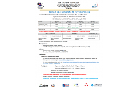 Compétition FFTA de tir à l'arc du 29 et 30 Novembre 2025